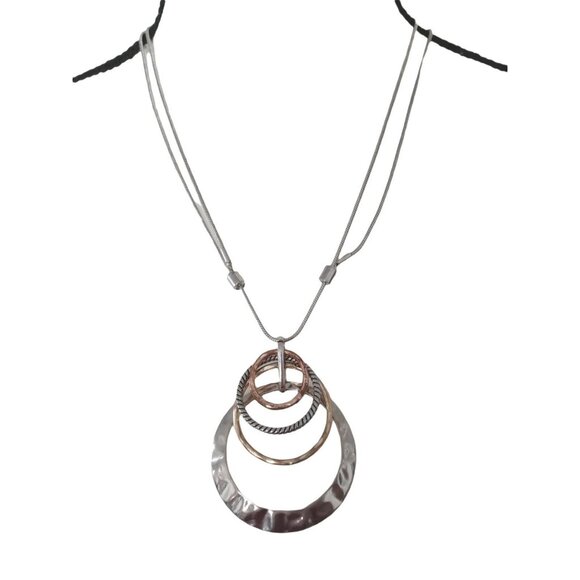 Scroll & Vine Concentric Circle Pendant Necklace Modernist Adjustable - Picture 3 of 5